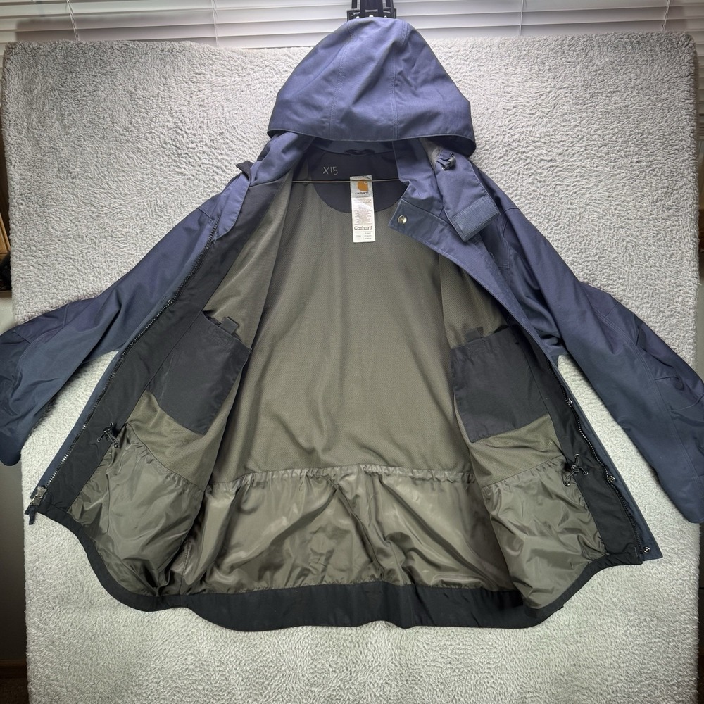 Carhartt Shoreline Coat Mens 2XL Blue Waterproof Breathable Rain Jacket Workwear - Picture 12 of 13